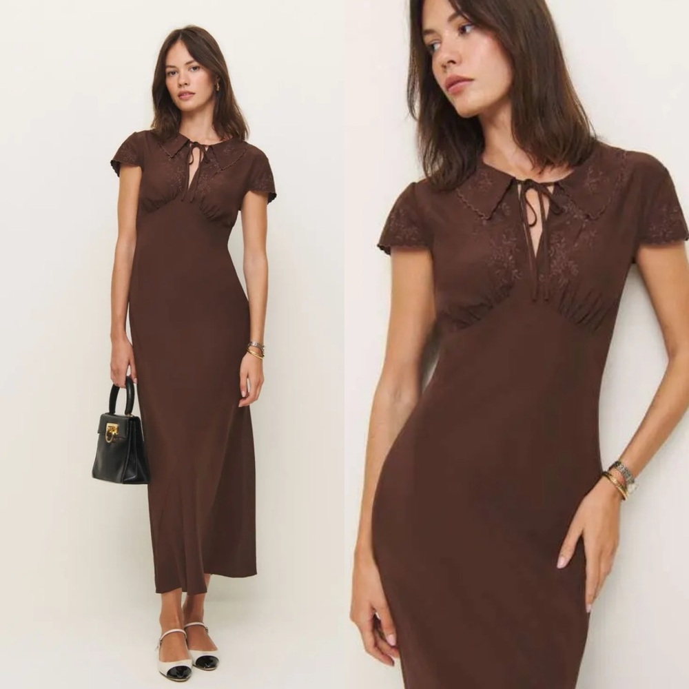 Reformation | Lydia Silk Dress in Cafe Brown 0